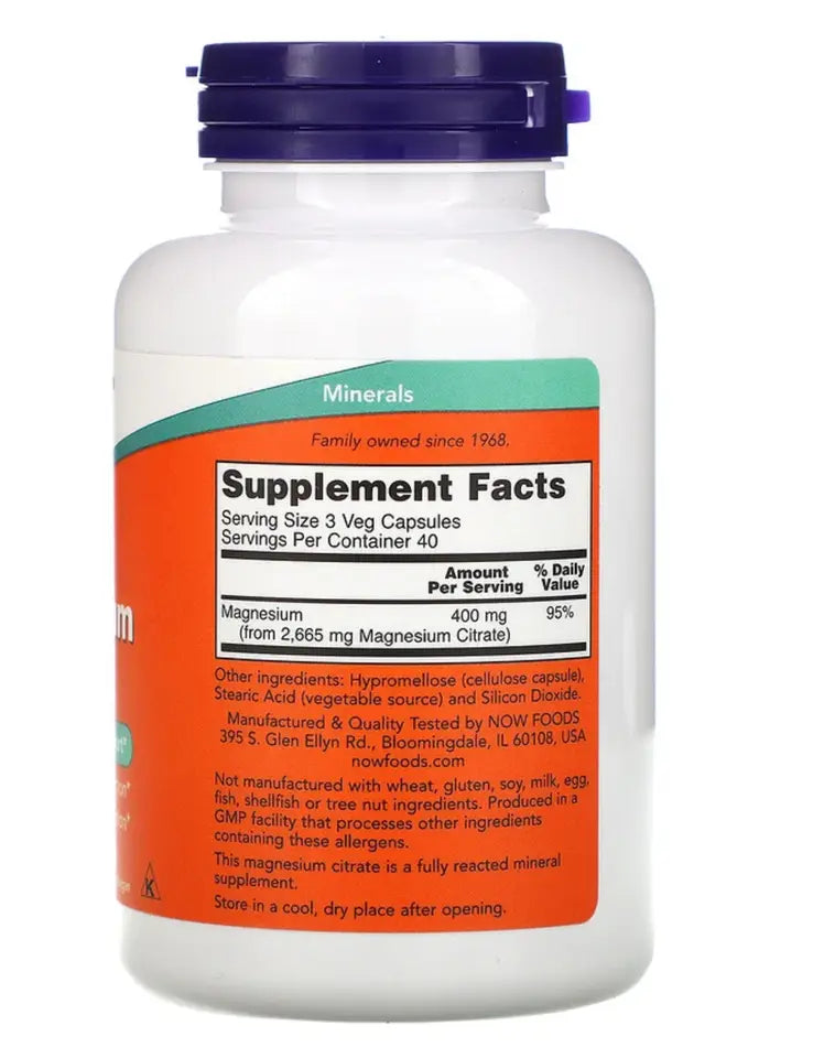 Now Foods Magnesium Citrate 120 Veg Capsules Nervous system Energy Enzyme