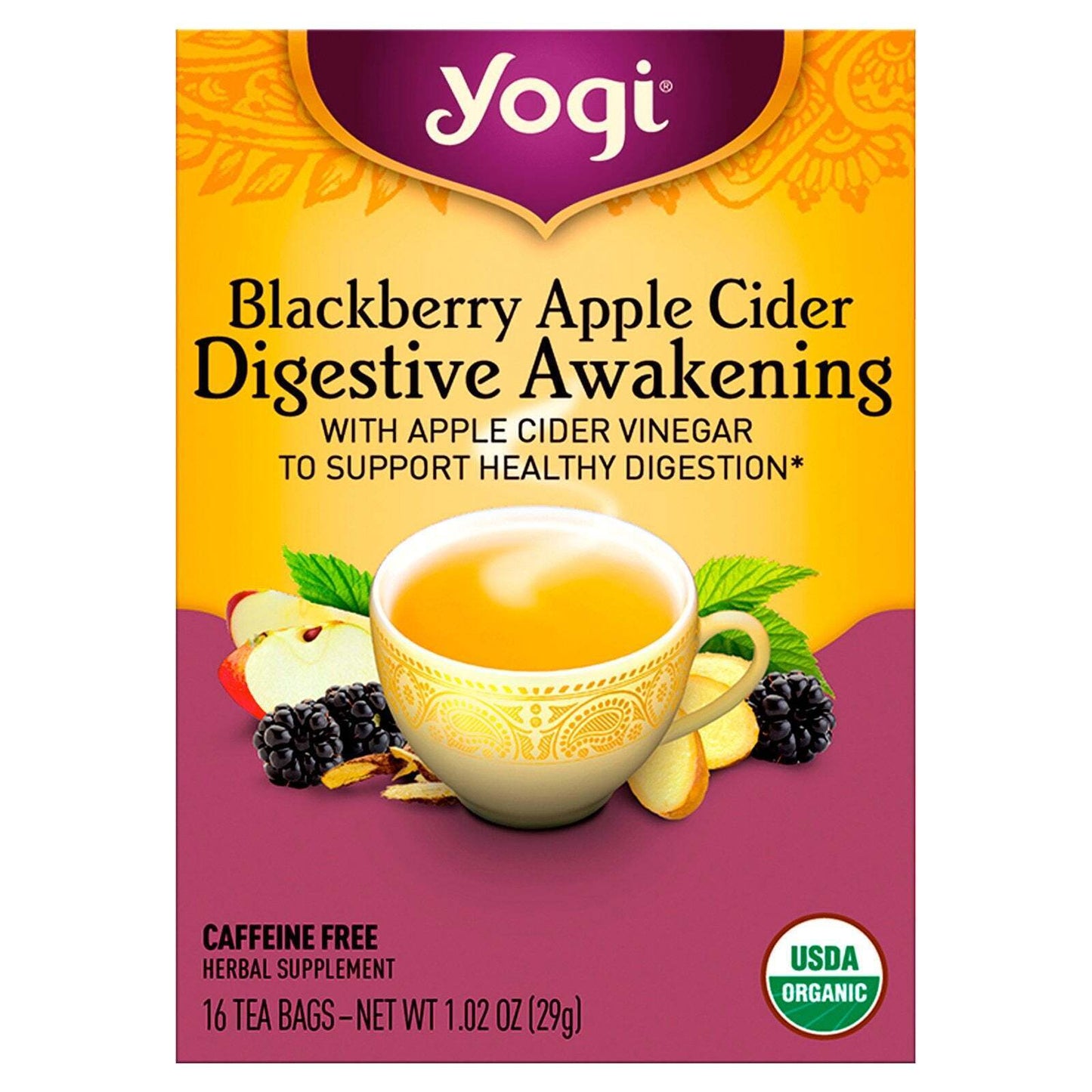 Yogi Tea Blackberry Apple Cider Digestive awakening 16 Tea Bags