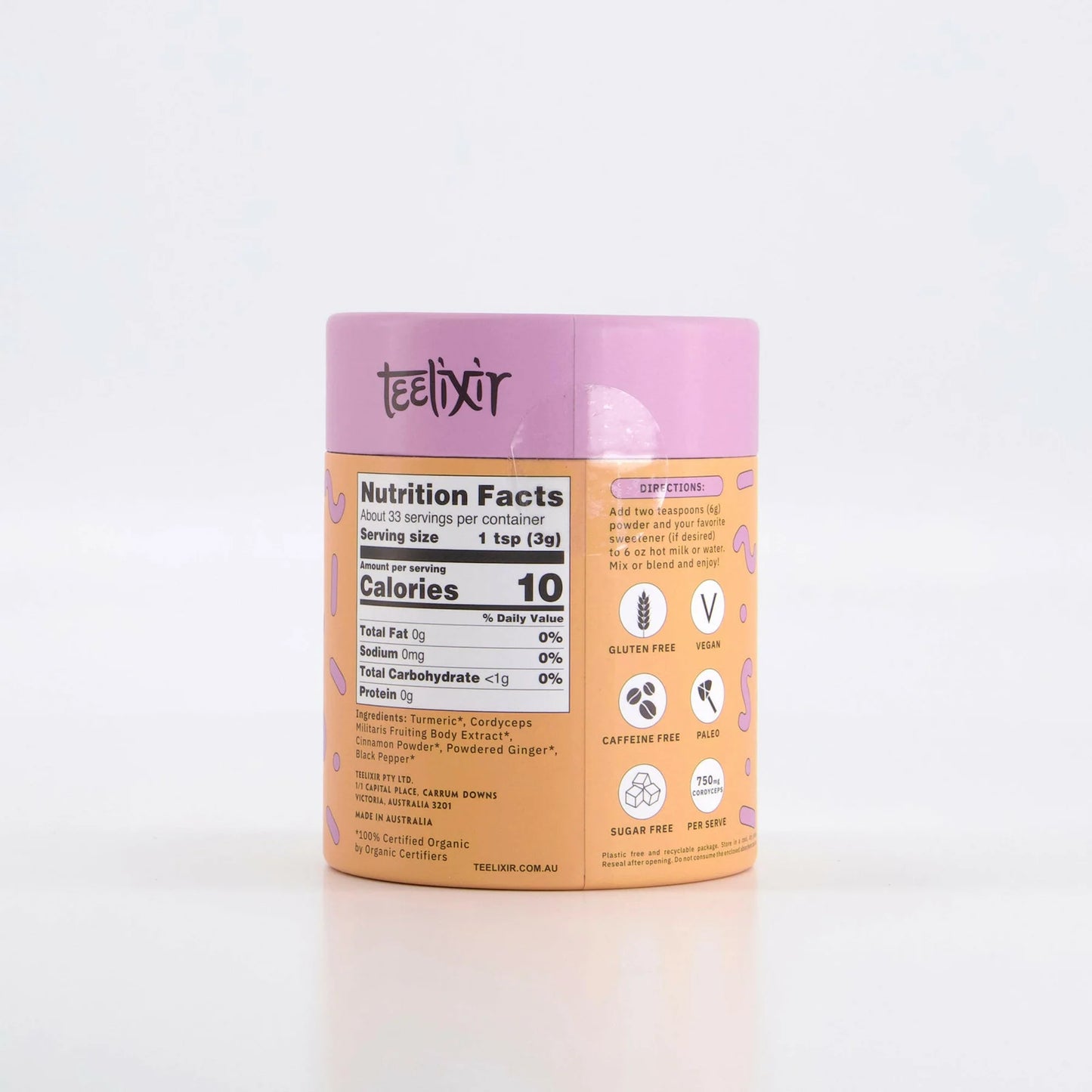 Teelixir Organic Cordyceps Mushroom Turmeric Latte 100g - Immunity & Anti-Inflammatory