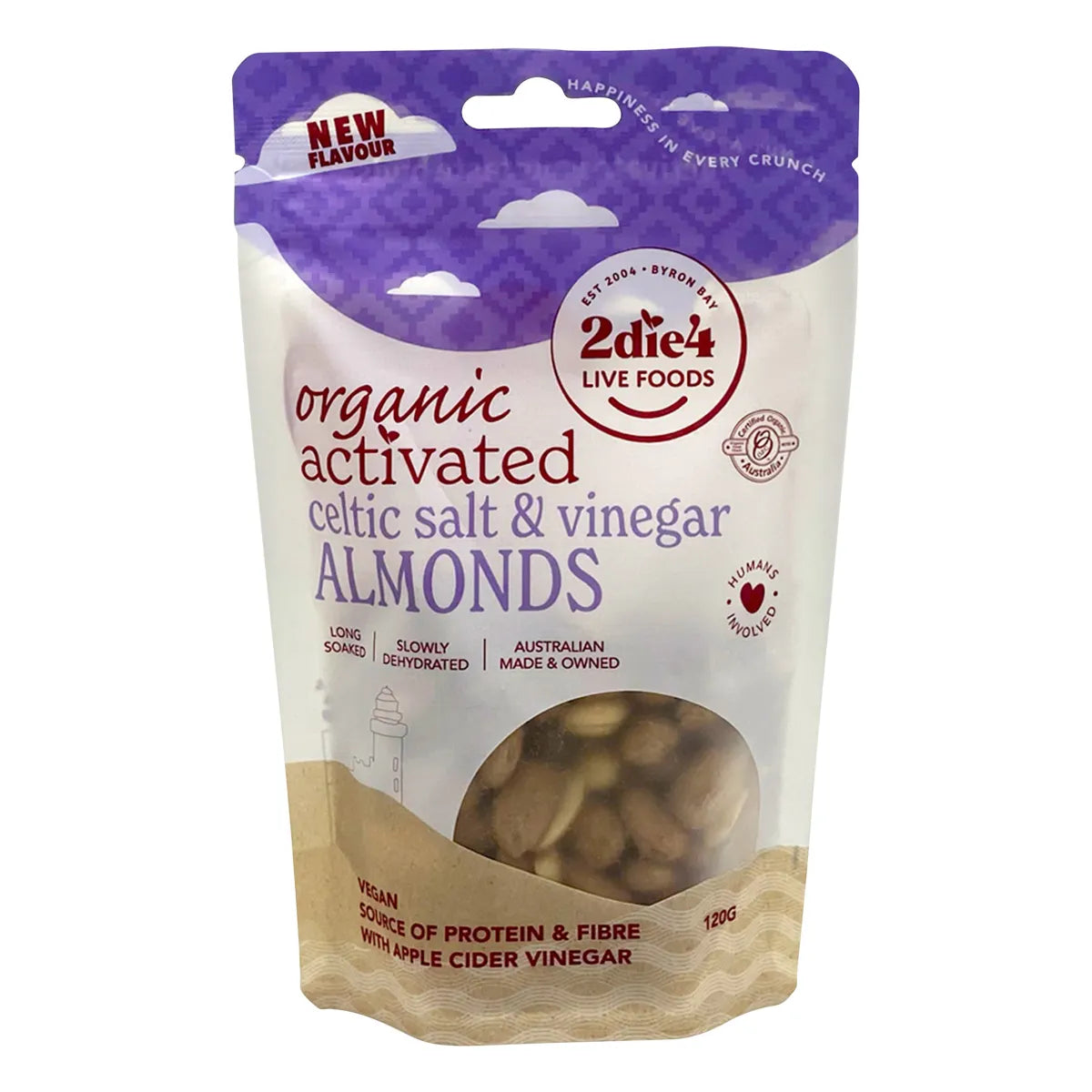 2die4 Live Foods Organic Activated Celtic Salt & Vinegar Almonds 120g