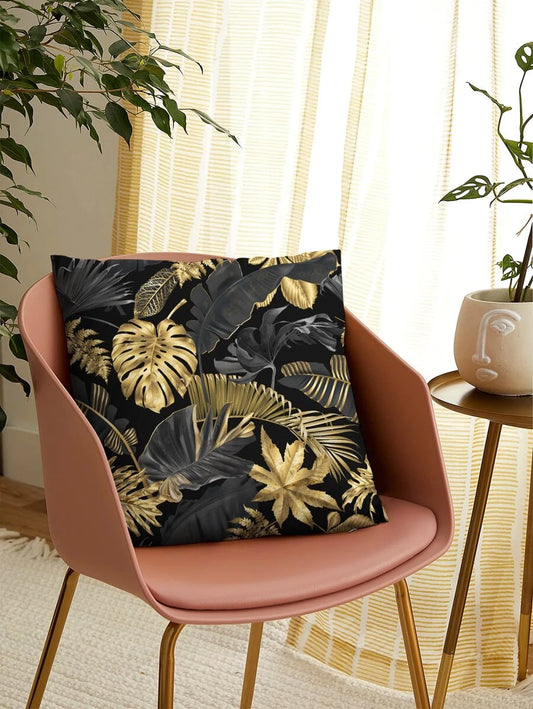 Black & Gold Leaf Print Cushion Cover 45cm x 45cm