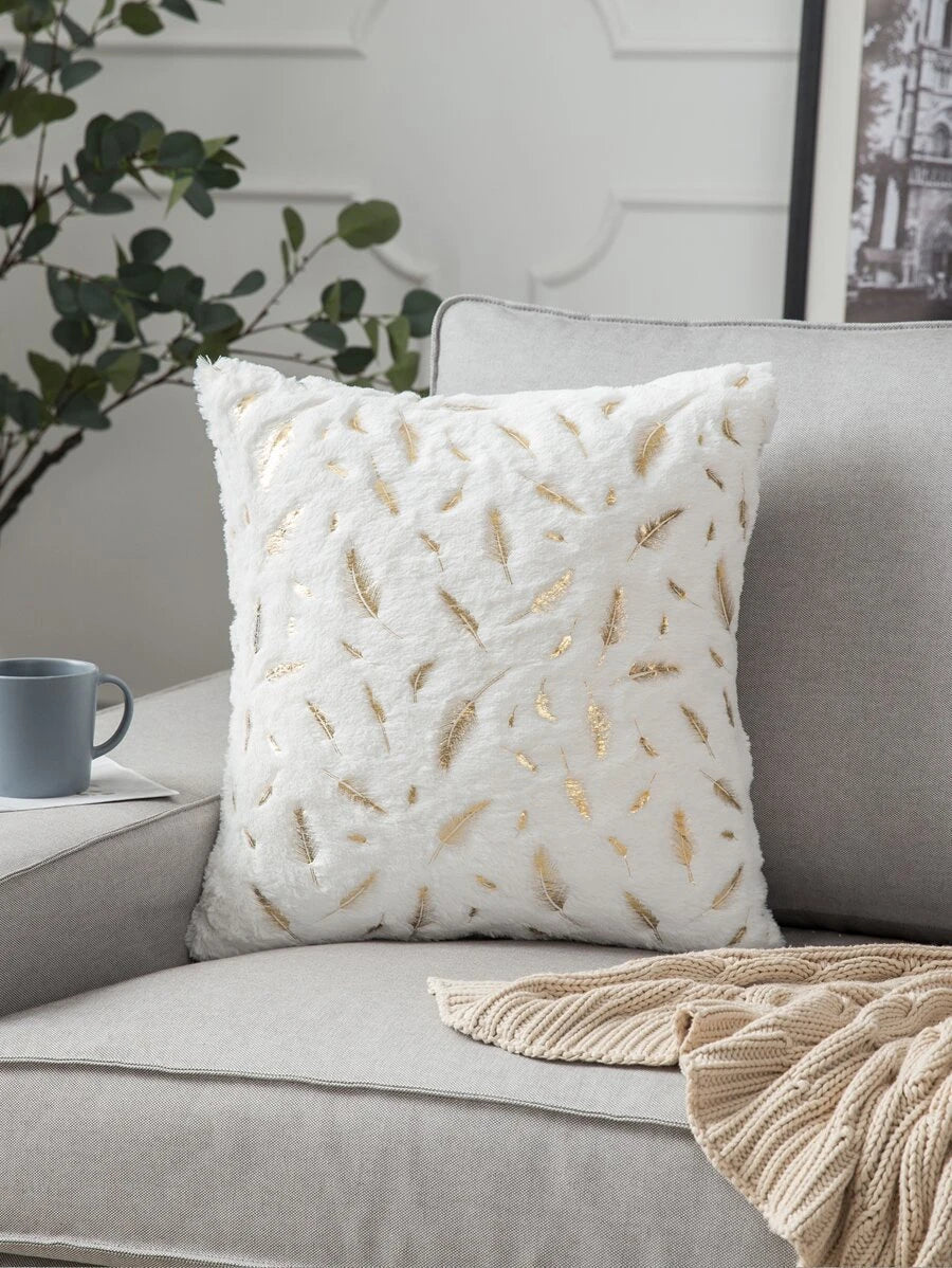 Gold Metallic Feather Cushion Cover