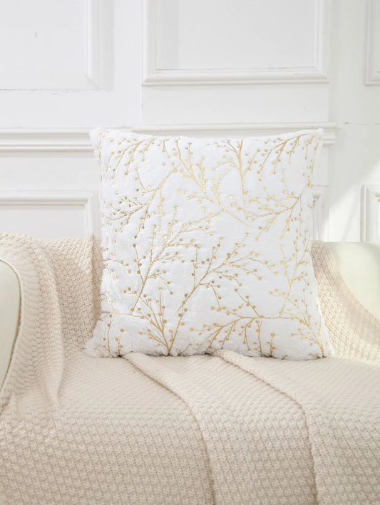 White & Gold Nature Metallic Graphic Cushion Cover