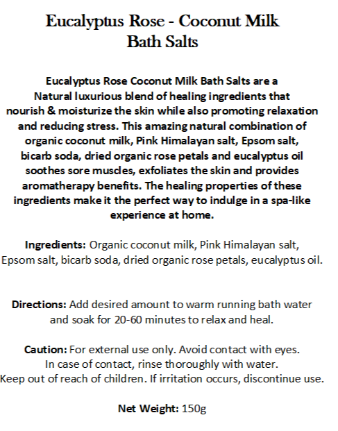 Eucalyptus Rose Coconut Milk Bath Soak Salts 150g